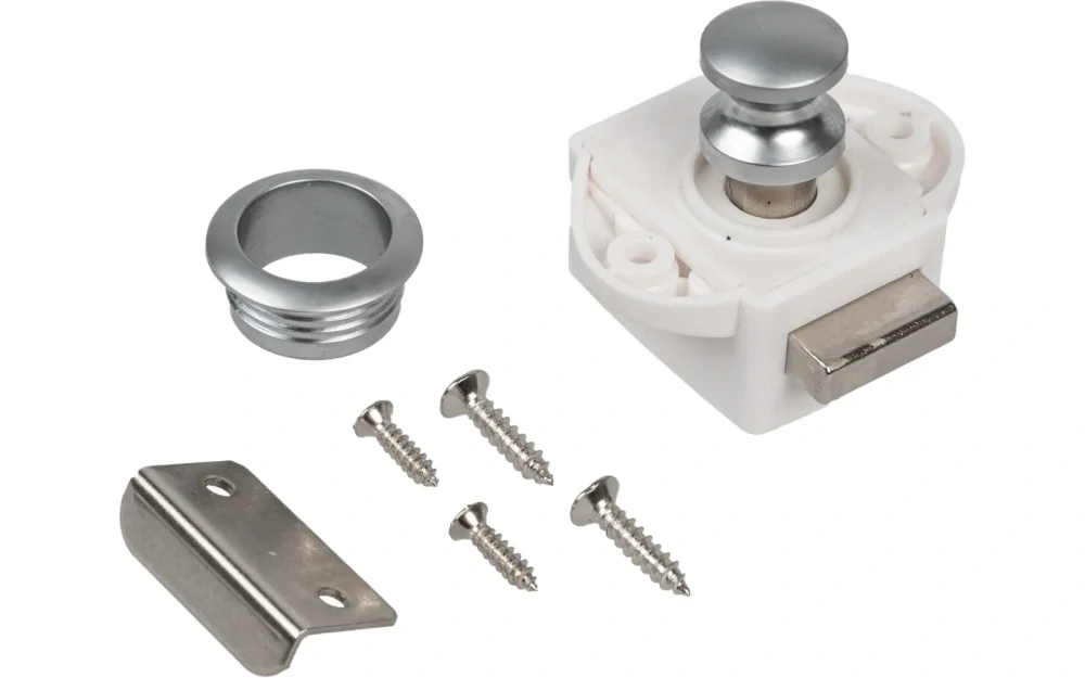 Zámek Push-lock Mini kompletní, bílý / matný chrom