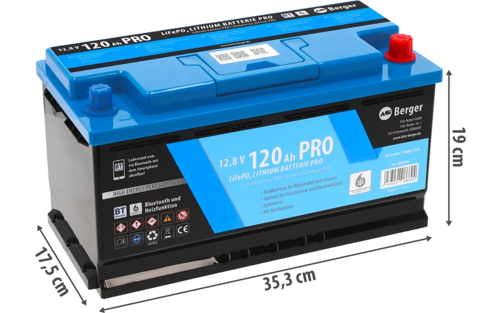 LiFePO4 baterie Berger Lithium Pro 120 Ah 12V s Bluetooth a ohřevem