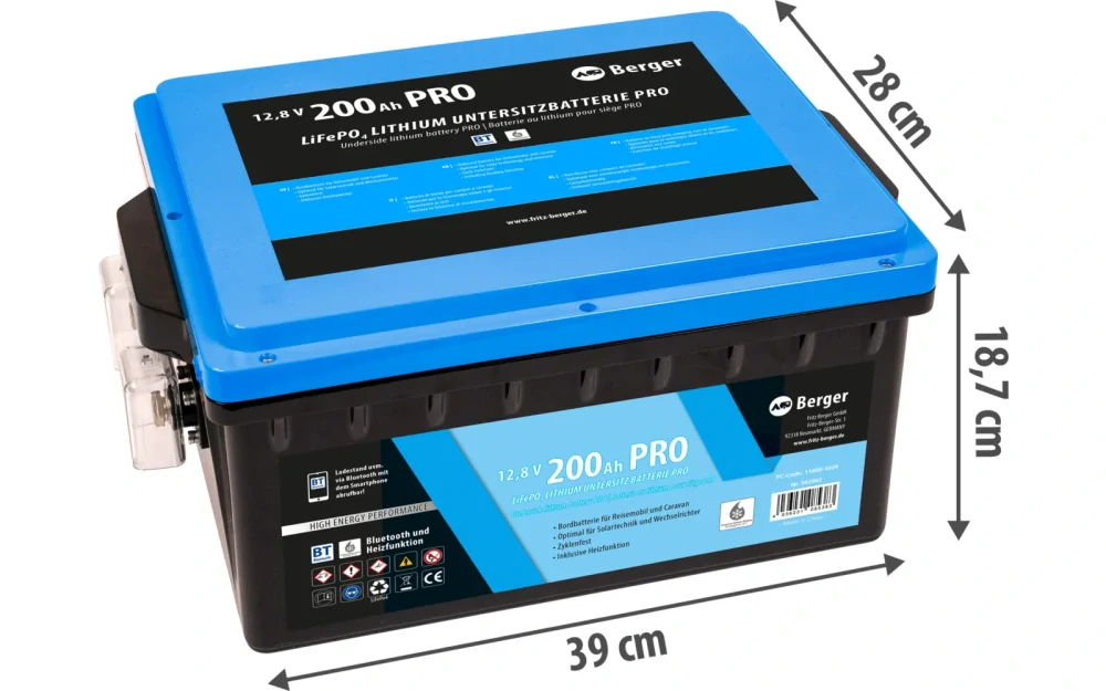 Podsedadlová LiFePO4 baterie Berger Lithium Pro 200 Ah 12V s Bluetooth a ohřevem